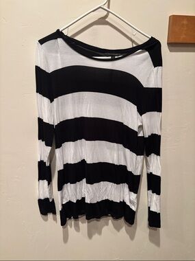 Banana Republic Black and White Striped Long-Sleeve Top